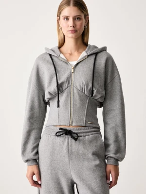 Just Cavalli bluza rozpinana z kapturem damska bawełniana szary