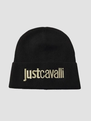 JUST CAVALLI Czarna damska czapka beanie z domieszką wełny