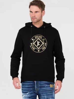 JUST CAVALLI Czarna męska bluza z kapturem Fiche Gold, Rozmiar L