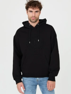JUST CAVALLI Czarna męska bluza z kapturem i haftowanym logo O Fiche, Rozmiar XL