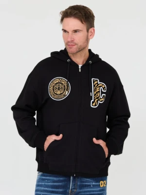 JUST CAVALLI Czarna męska bluza z kapturem Mix Patches, Rozmiar S