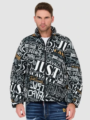 JUST CAVALLI Czarna męska kurtka Print Lettering, Rozmiar 52