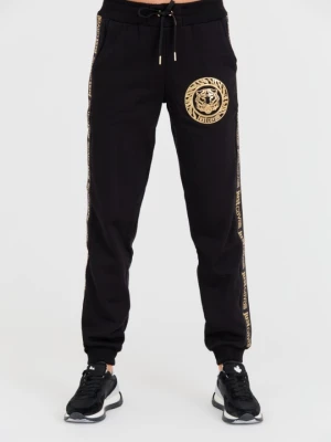 JUST CAVALLI Czarne spodnie dresowe męskie T-round Gold, Rozmiar XS