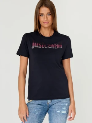 JUST CAVALLI Czarny damski t-shirt R LOGO CRYSTAL, Rozmiar M