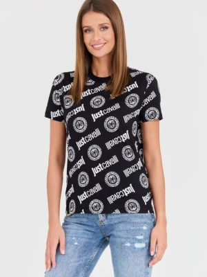 JUST CAVALLI Czarny damski t-shirt R Logo Tigre, Rozmiar M