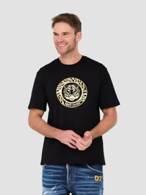 JUST CAVALLI Czarny męski t-shirt T-round Gold, Rozmiar S