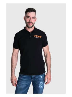 JUST CAVALLI Koszulka polo męska, czarna złoto srebrne logo, Rozmiar XXL