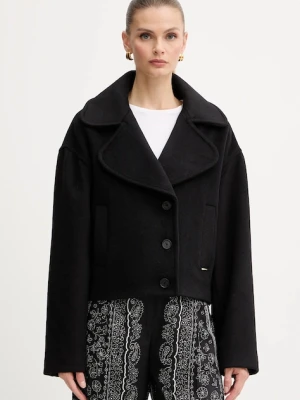 Just Cavalli płaszcz z dodatkiem wełny kolor czarny 79PAT441 CNY13