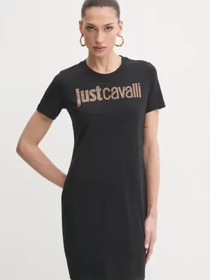 Just Cavalli sukienka bawełniana kolor czarny mini dopasowana 78PAOE15 CJ110