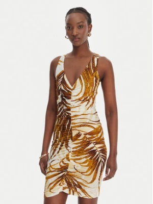 Just Cavalli Sukienka koktajlowa 80PAO9A7 JS560 Beżowy Slim Fit