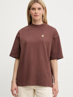 Just Cavalli t-shirt bawełniany damski kolor brązowy 79PAHT06 CJ518