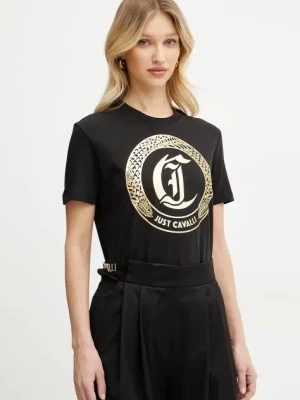 Just Cavalli t-shirt bawełniany damski kolor czarny 78PAHT01 CJ500