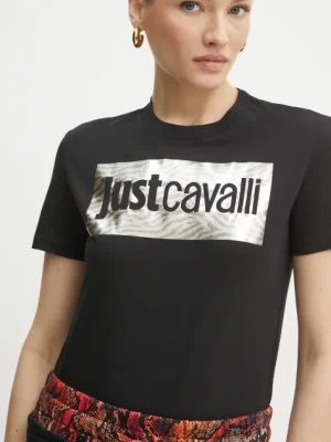 Zdjęcie produktu Just Cavalli t-shirt bawełniany damski kolor czarny 78PAHT15 CJ500