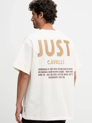 Just Cavalli t-shirt bawełniany męski kolor beżowy z nadrukiem 79OAHT17 CJ518