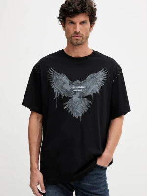 Just Cavalli t-shirt bawełniany męski kolor czarny wzorzysty 79OAHE05 CJ110
