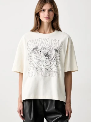 Just Cavalli T-shirt damski bawełniany beżowy