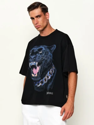 Just Cavalli T-shirt Rhinestone Panther | Loose fit czarny