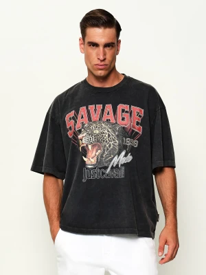 Just Cavalli T-shirt Savage Leopard | Oversize fit czarny