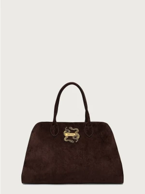 Just Cavalli torebka shopper damska z imitacji zamszu brązowy