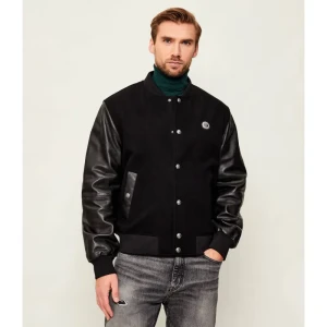 Just Cavalli Wełniana kurtka bomber | Regular Fit | z dodatkiem skóry
