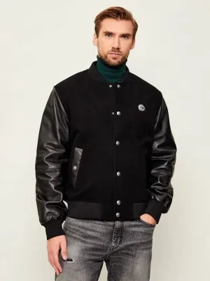 Just Cavalli Wełniana kurtka bomber | Regular Fit | z dodatkiem skóry