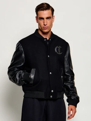 Just Cavalli Wełniana kurtka bomber | Regular Fit | z dodatkiem skóry czarny