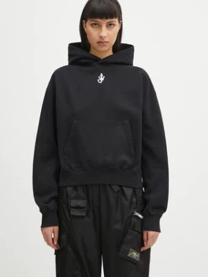 JW Anderson bluza bawełniana Anchor Embroidery Cropped damska kolor czarny z kapturem z aplikacją JW0216.PG1719.999