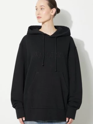 JW Anderson bluza bawełniana Logo Embroidery Hoodie damska kolor czarny z kapturem gładka JW0164.PG0861.999