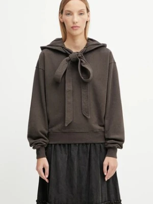 JW Anderson bluza bawełniana Tied Bow damska kolor brązowy z kapturem gładka JW0244.PG1719