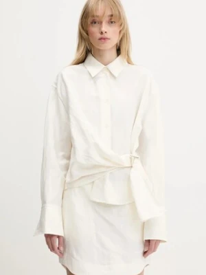 JW Anderson koszula z domieszką lnu Draped Twisted damska kolor beżowy relaxed z kołnierzykiem klasycznym SH0346.PG1690.002