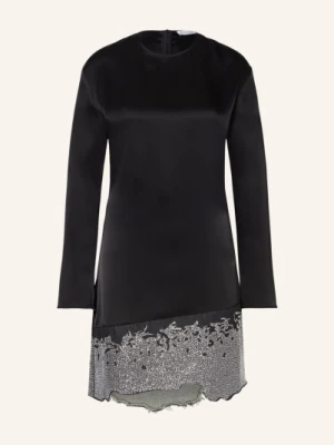 Jw Anderson Sukienka Satynowa Z Mieszanki Materiałów, Z Ozdobnymi Kamykami schwarz