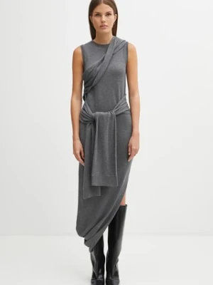 JW Anderson sukienka z dodatkiem wełny Tie Detail Sleeveless kolor szary maxi prosta KW1445.YN0320