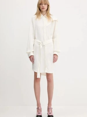 JW Anderson sukienka z domieszką lnu Cape Shoulder Drape kolor beżowy mini prosta DR0474.PG1690.002