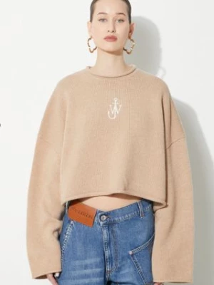 JW Anderson sweter wełniany Cropped Anchor Jumper damski kolor beżowy  KW1121.YN0264.132