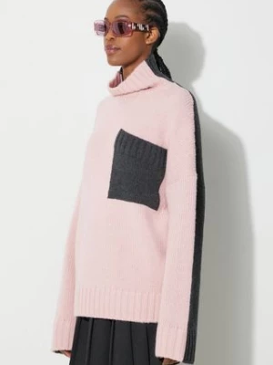 JW Anderson sweter wełniany damski kolor różowy z półgolfem KW1004.YN0144