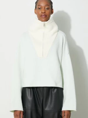 JW Anderson sweter wełniany damski kolor turkusowy z półgolfem KW0579.YN0157