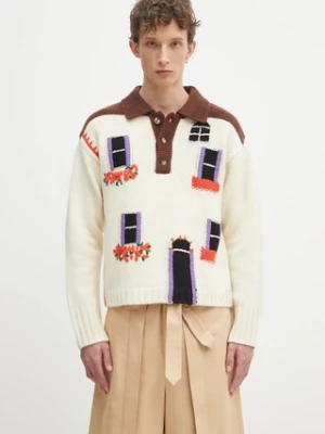 Zdjęcie produktu JW Anderson sweter wełniany House Polo męski kolor beżowy ciepły KW1347.YN0413.130