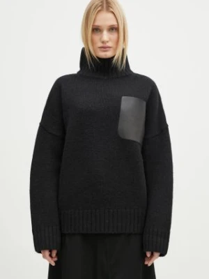 JW Anderson sweter wełniany Leather Patch Pocket Jumper damski kolor czarny z golfem KW1292.YN0367.999