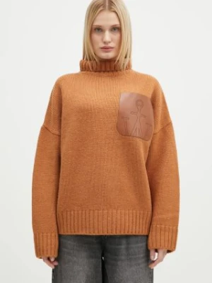 JW Anderson sweter wełniany Leather Patch Pocket Jumper damski kolor pomarańczowy z golfem KW1292.YN0367.619