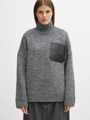 JW Anderson sweter z dodatkiem wełny Leather Patch Pocket damski kolor szary ciepły z golfem KW1292.YN0367