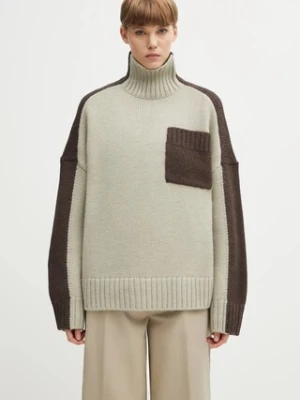 JW Anderson sweter z dodatkiem wełny Two Tone Patch Pocket damski kolor beżowy ciepły z golfem KW1402.YN0367