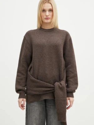 JW Anderson sweter z domieszką wełny Draped Tie Front Jumper damski kolor brązowy  KW1263.YN0384.958