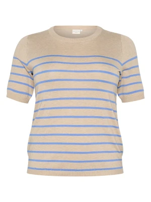 KAFFE curve Sweter w kolorze beżowo-błękitnym rozmiar: L