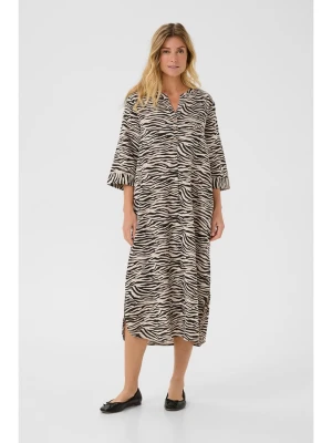 Kaffe Lniana sukienka w kolorze kremowo-czarnym rozmiar: L/XL