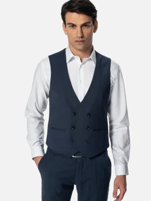 KAMIZELKA ARBON SLIM FIT GRANATOWA DWURZĘDOWA Z WEŁNĄ Recman
