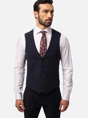 KAMIZELKA BAMFORD SLIM FIT GRANATOWA JEDNORZĘDOWA Z WEŁNĄ Recman