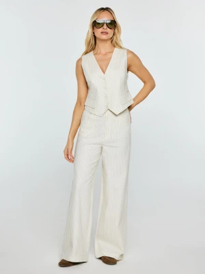 Kamizelka damska garniturowa lniana w prążek kremowa Kinniav 102 BIG STAR