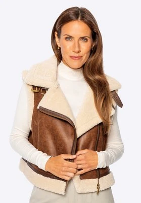 Kamizelka damska ze sztucznym kożuchem brązowa Wittchen