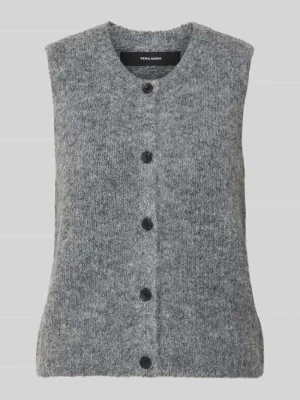 kamizelka dzianinowa o kroju regular fit z dodatkiem wełny model 'NOVAH' Vero Moda Ciemnoszary melanż