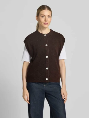 Kamizelka dzianinowa z wełny z listwą guzikową Freequent Ciemnobrązowy melanż